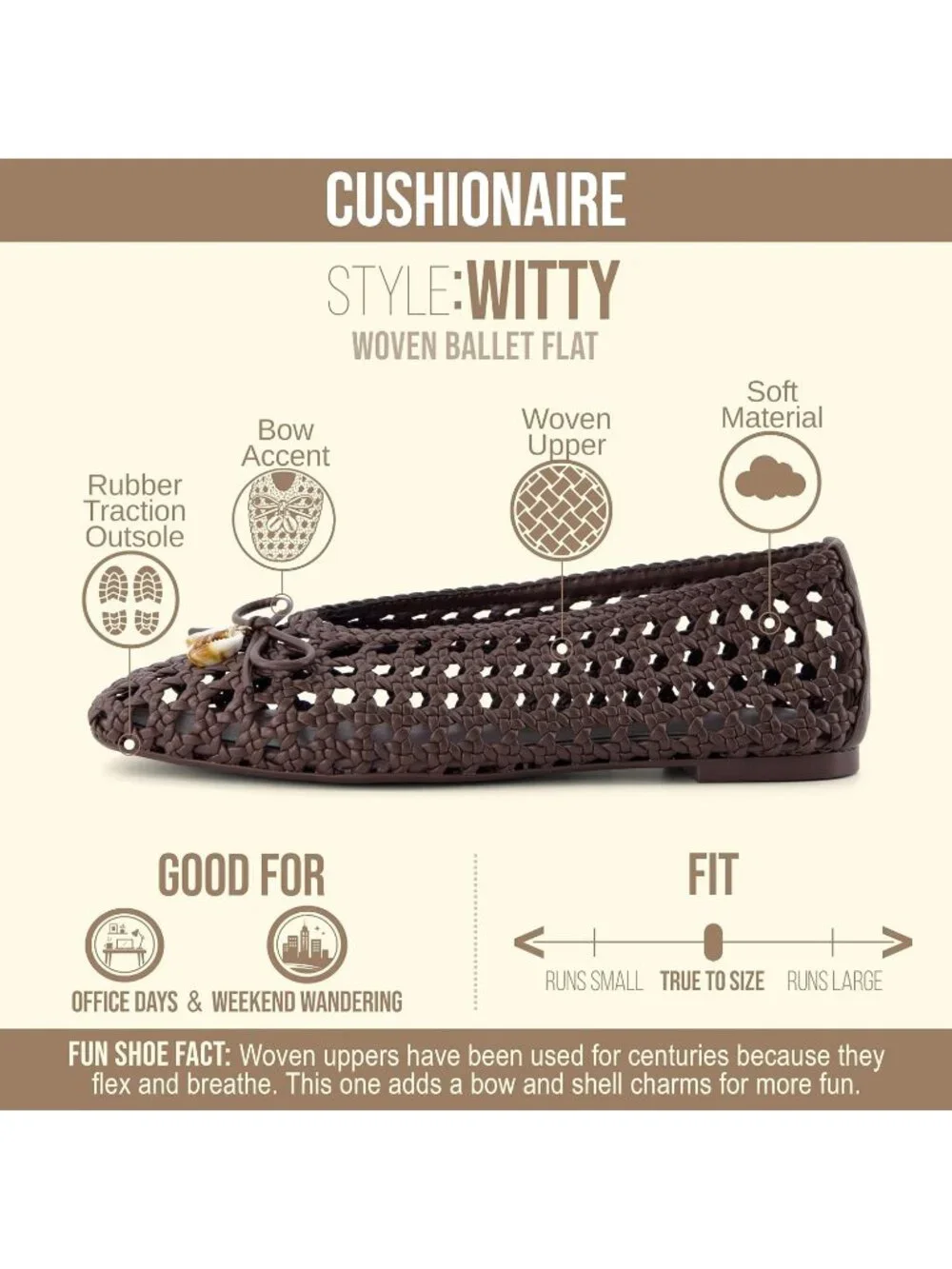 Women's Brown Faux Leather Witty Hand Woven Ballet Comfortable Pointed Toe Flats